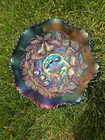 Northwood Carnival Glass Purple Carnival Glass Three Fruits Ruffled Bowl