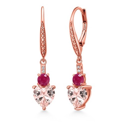 18K Rose Gold Plated Silver Peach Nano Morganite Ruby and White Lab Grown