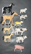 JARU Plastic Toy Farm Animals Lot of  10 Vintage
