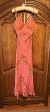 Vintage 90s Scala Coral Salmon Silk Beaded Mermaid Gown-M/L