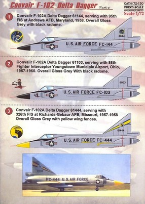 Print Scale Decals 1/72 CONVAIR F-102 DELTA DAGGER Jet Fighter Part 2