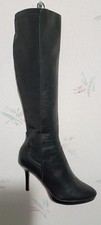 Black Knee High Stiletto Leather Riding Boot Zip Stretch Pointed Toe Solid