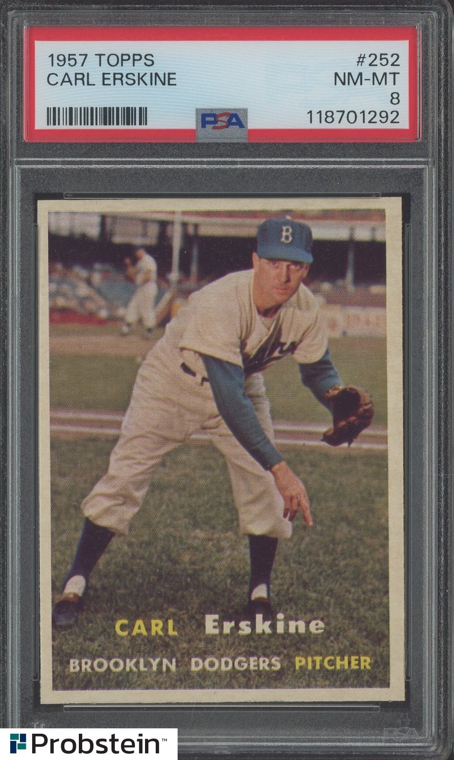 1957 Topps #252 Carl Erskine Brooklyn Dodgers PSA 8 NM-MT