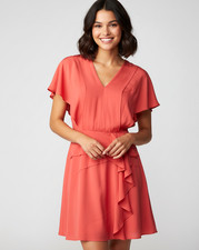 COUNTRY ROAD Dress Size 10 Silk Blend Orange Frill Event Evening Work