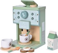 Kids Wooden Toys Toddler Pretend Play Kitchen Accessories Green Coffee Maker Esp