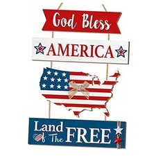 4th of July Door Sign Decorations - Vintage Rustic American Patriotic Wall