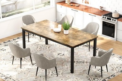 71 Inch Dining Table for 6-8 person Industrial Wood Long Dinner Table w/ Mortise
