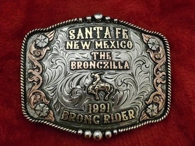 Rodeo Champion 1991 Pro Bronc Riding TROPHY BUCKLE Santa Fe New Mexico RARE 505