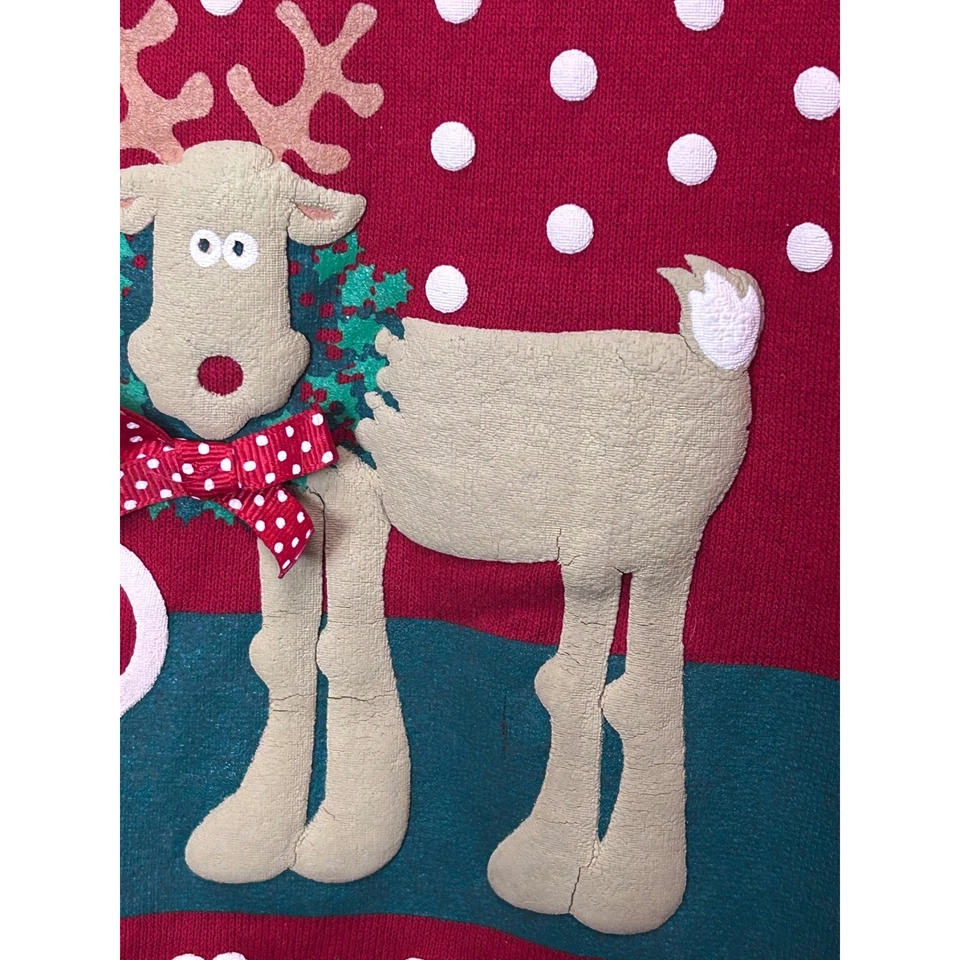 Suéter Sudadera Vintage Rojo Corazón Reno Feo Navidad XL 1989 Pintura Puff Foto 4 de 4