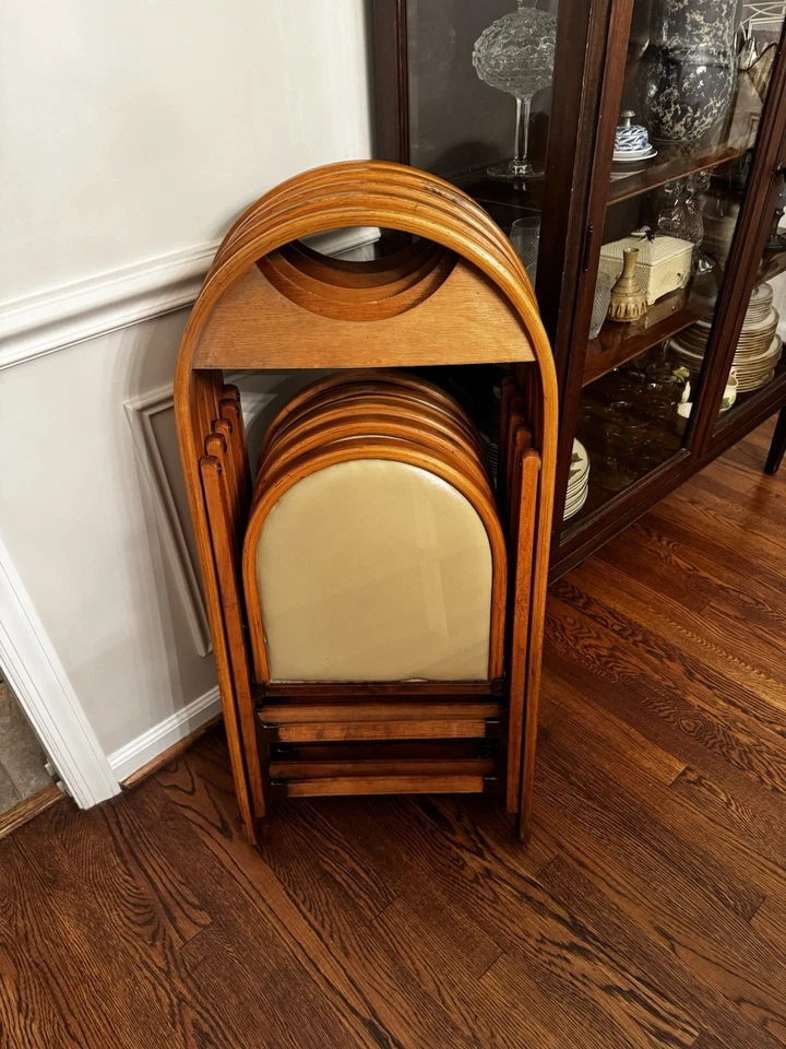 (Juego de 5) Silla Plegable Madera Curvada MCM Años 50 Asientos Extra Foto 3 de 4