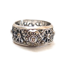 Vintage Sterling Silver Marcasite Open Work Wide Band Ring Size 6.5
