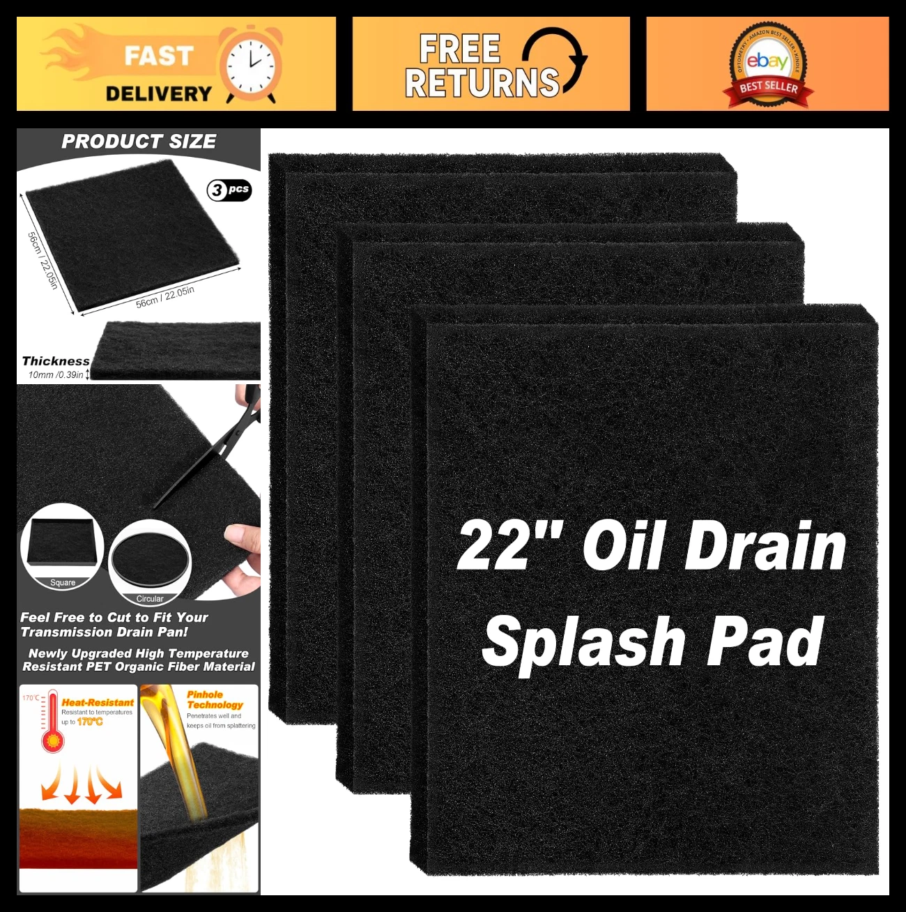 22" Oil Drain Splash Pad - 3 Pcs Heat-Resistant No-Splatter Car Oil Change Mat