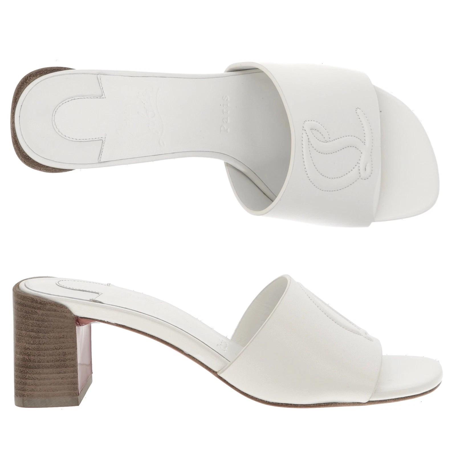 Christian Louboutin — Christian Louboutin So CL Mule 55 White Leather Sandals Size 37 New