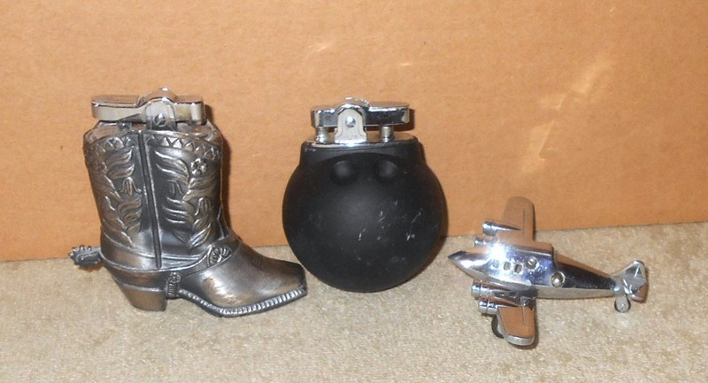 Vintage 50s/60s Metal Novelty Lighter Lot      Japan   Airplane   Bowling Ball