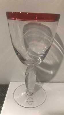Artland Hand Blown Goblets Ruby Red rim Water / Wine Glassware