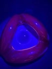 Vintage Red Art Glass Ashtray With Cadmium Glows Hand Blown Triangular Murano?