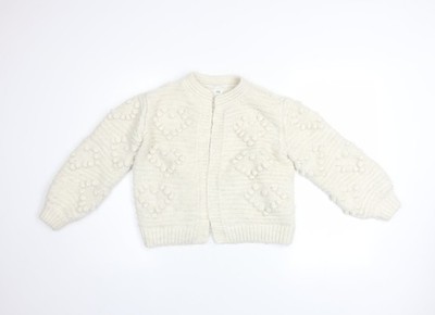 River Island Damen Ivory Strick Cardigan S Ballonärmel Struktur Bommel Pullover