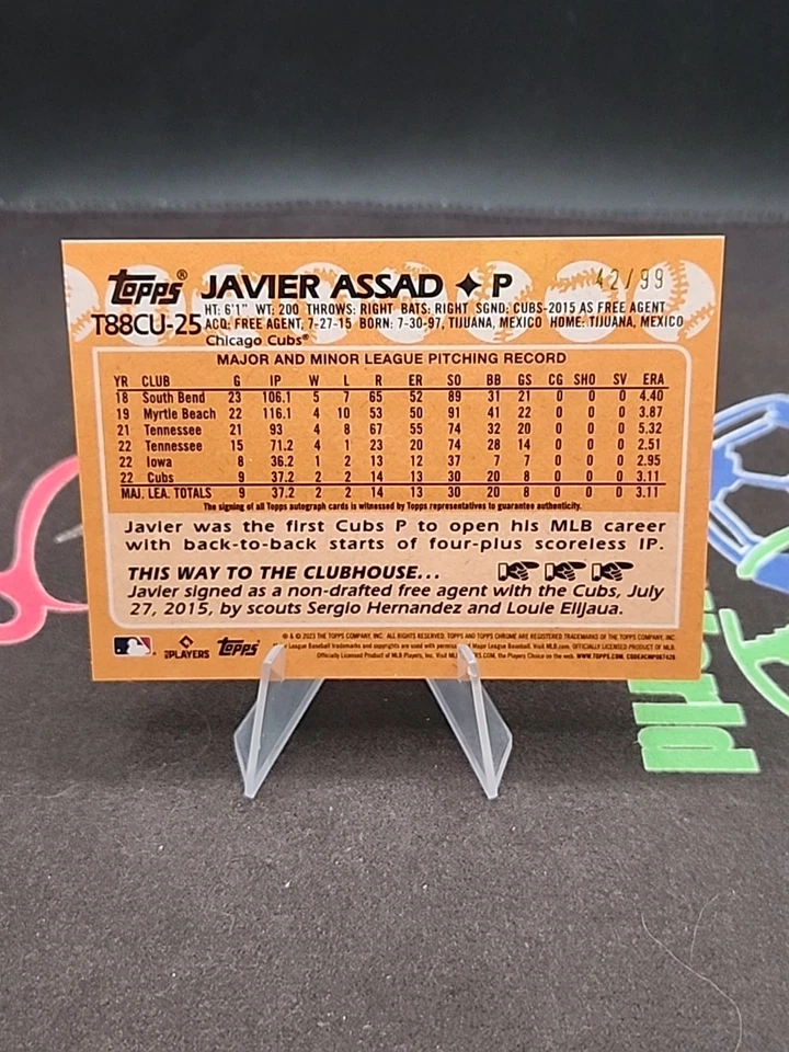 2023 Update 1988 Topps Chrome Silver Pack Mojo /99 Javier Assad Rookie Auto RC - Image 2 of 2