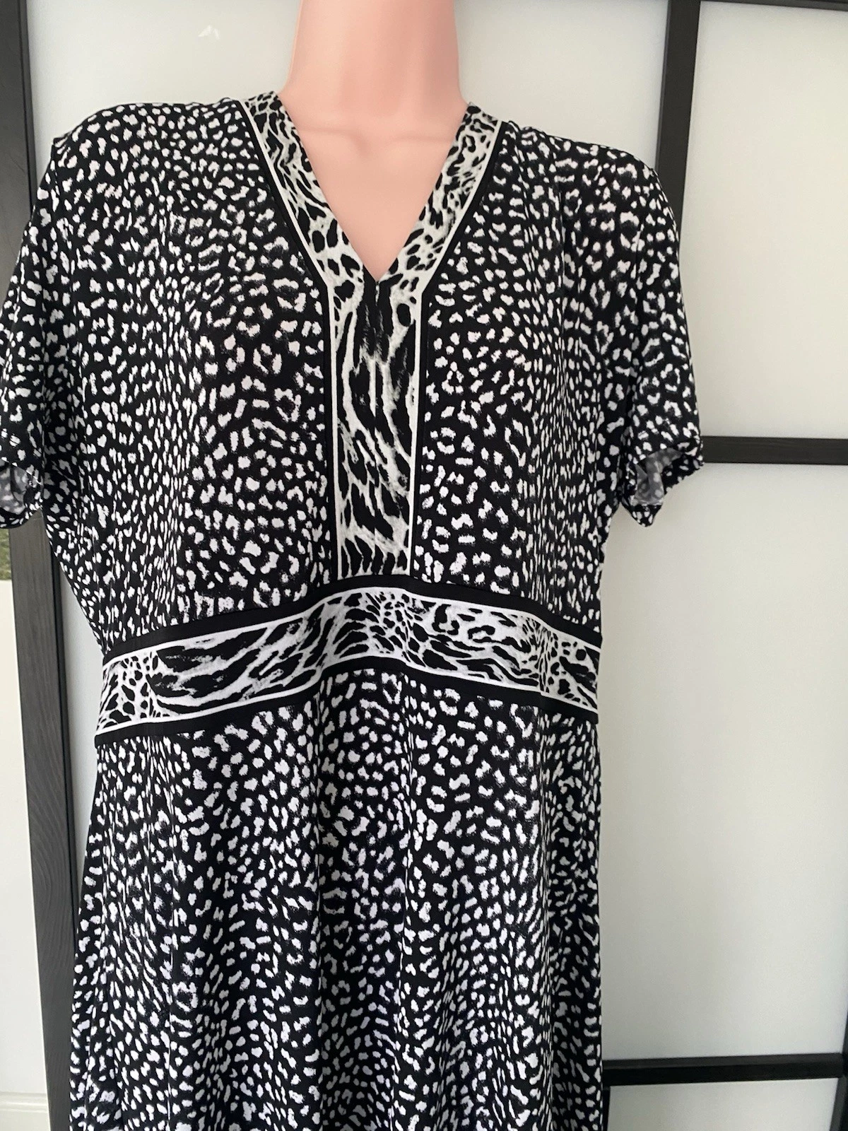 Abito Michael Kors nero bianco stampa leopardata linea A taglia XL