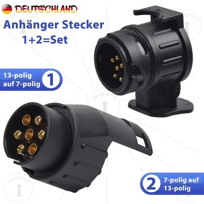 Set 2 Anhänger Adapter 13 auf 7 pol + 7 auf 13 pole Stecker Steckdose