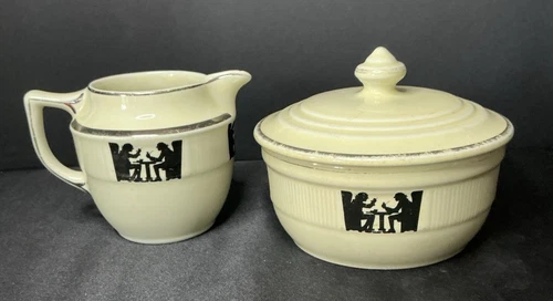 Vintage Hull China Co. Tavern Silhouette Creamer and Large Sugar Bowl w/ Lid Set