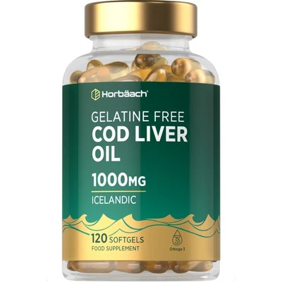 HORBÄACH Cod Liver Oil Capsules 1000mg | 120 Gelatine Free Softgels | By Horbaach