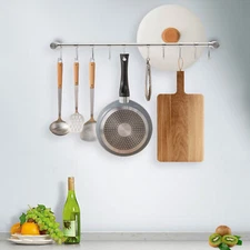 20 inch Pot Pan Rack Rail Wall Mounted Kitchen Utensil Organizer with 10 Hooks