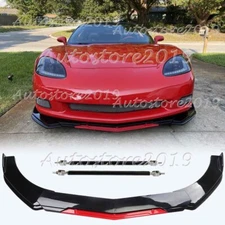 For Corvette C6 2005-2013 Front Bumper Lip Spoiler Splitter & Strut Rod Glossy