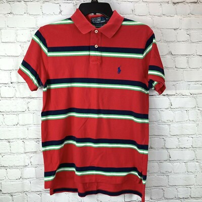Polo Ralph Lauren Custome Fit Shirt size M Red Green Striped Blue Pony Mens SS