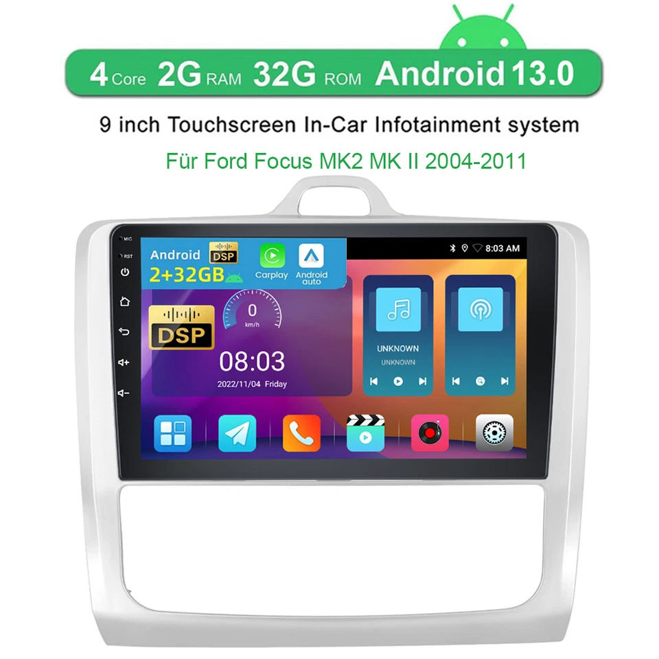 Für Ford Focus MK2 MK II 2004-2011 Android 13 Autoradio GPS WIFI CarPlay BT +Kam - Bild 2 von 4