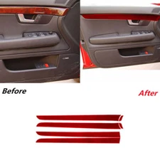 6Pcs Carbon Fiber Interior Door Panel Sticker Cover Trim For Audi A4 S4 Red