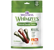 Whimzees Wellness Brushzees Dog Dental Treats, Natural Chews, Size Large, 6 Ct