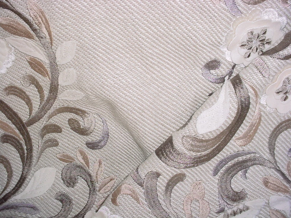 Brunschwig & Fils BF10538 Langdale Neutral Embroidered Floral Upholstery Fabric - Image 2 of 3