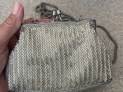 Vintage Silver Purse Handbag, Shiny Sequins, Pretty Party, Night