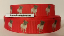 Grosgrain Ribbon Pugs Dogs Furry Friends Rescue Paws Pets Fur Babies, 7/8"