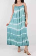 NEW ITALIAN LADIES OCEAN GREEN TIE DYE RUFFLE HEM MAXI DRESS ONE SIZE 14 TO 22