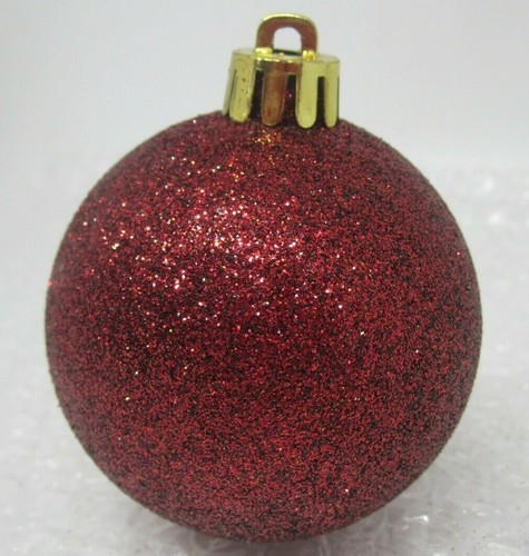 5 Shatterproof Christmas Tree Ornaments Dark Red Glitter Round 2.25 New - Picture 3 of 5
