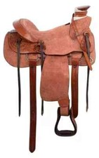 Rough Out A Fork Wade Tree Roping Ranch Natural Leather Horse Tack Saddle 15".