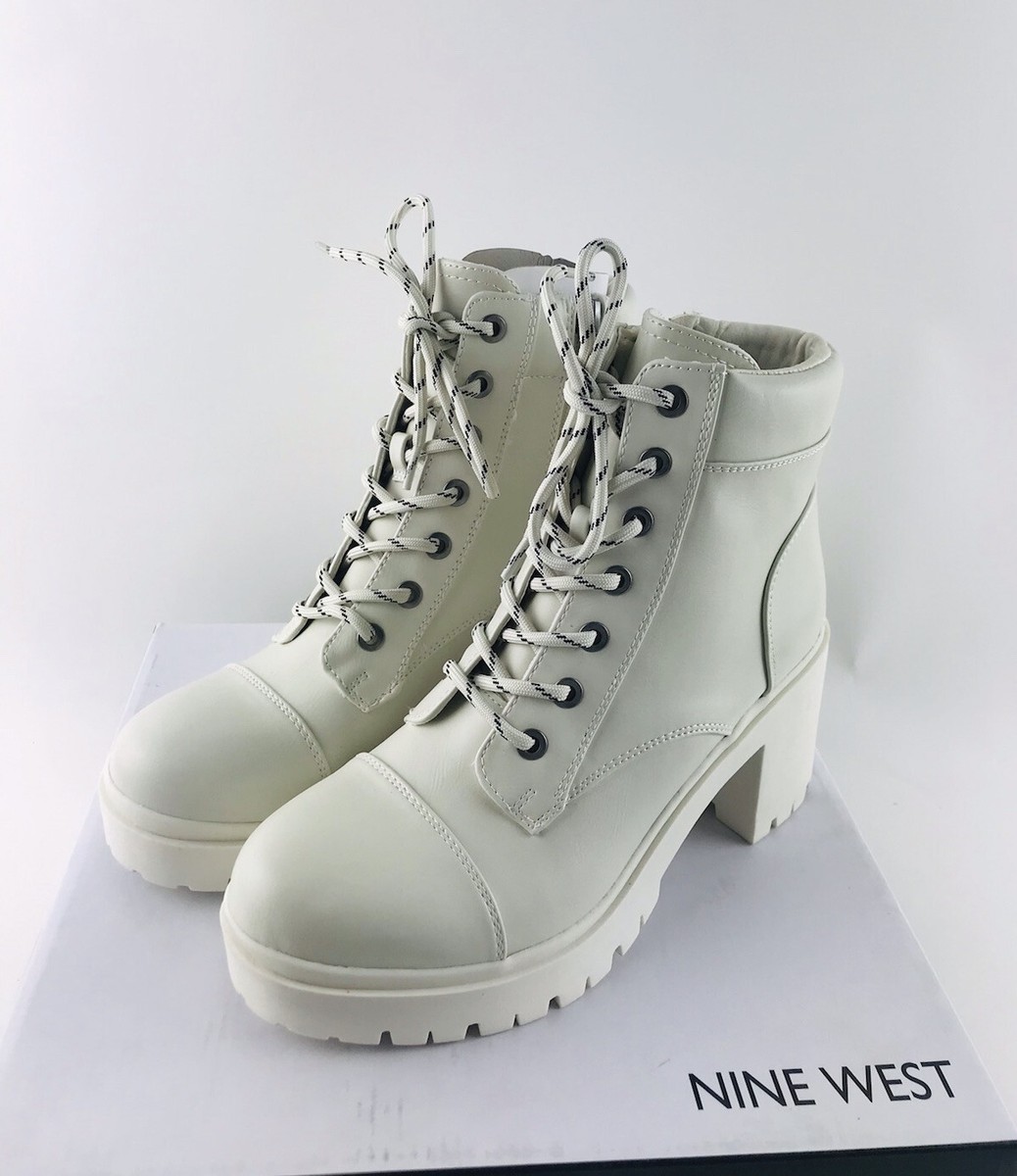 Nine West Quenton Lace-Up Lug Sole Heeled Combat Booties Size 7M EUC