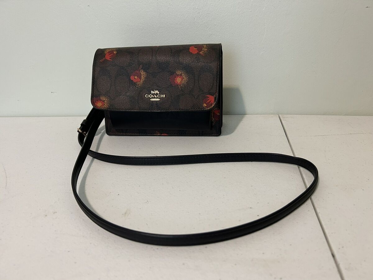 Coach Signature Jacquard Brown Red Mini Poppy Floral Coach Signature Jacquard Brown Red Mini Poppy Floral