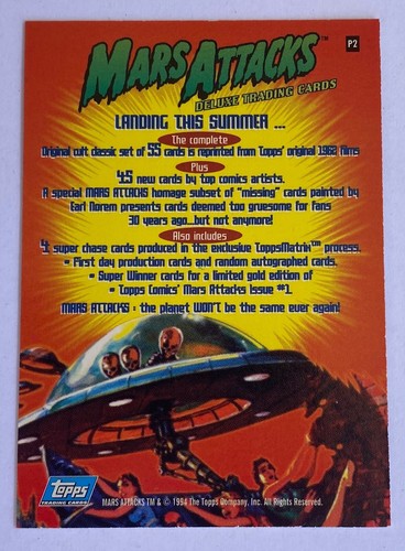 1994 TOPPS MARS ATTACKS DELUXE P2 PROMO CARD FREE SHIPPING - Picture 2 of 2