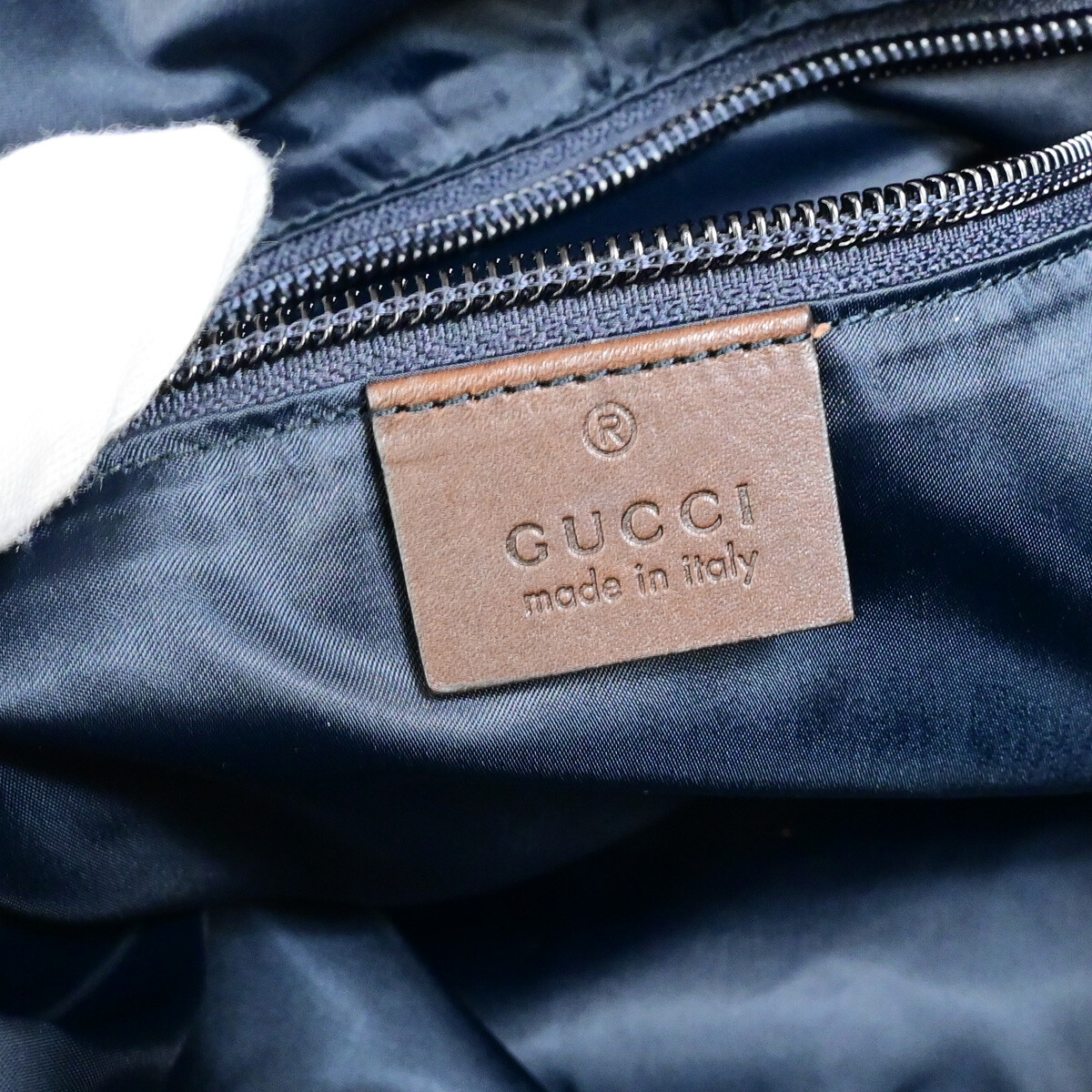 GUCCI Logo Diamante Backpack Bag Nylon Leather Navy Blue SHW 