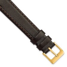 DeBeer 16mm Dark Brown Genuine Calf Leather Gold-tone Buckle Watch Band