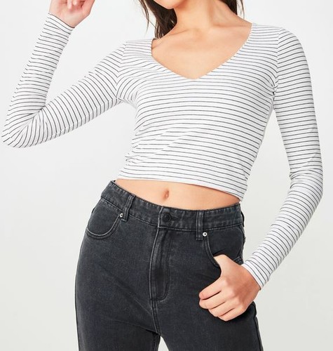 NEW SUPRE LONG SLEEVE V-NECK CROP TOP 