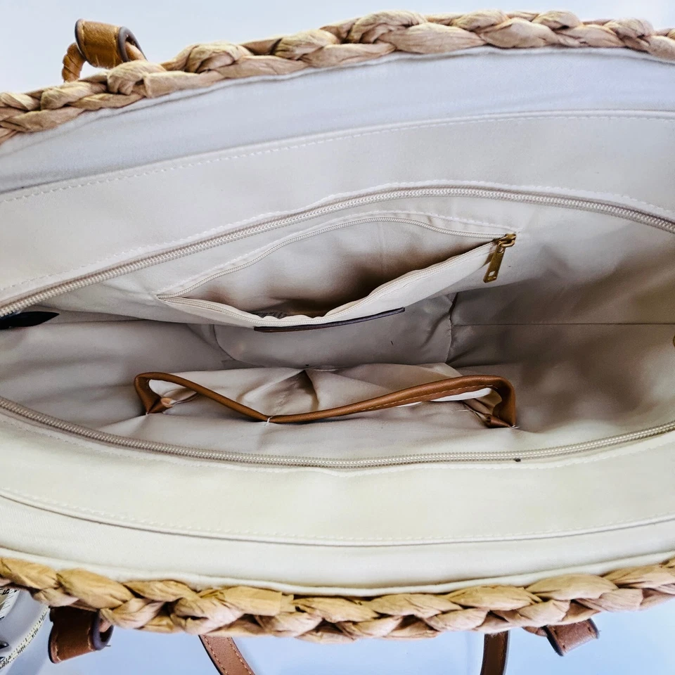 Bolsa tote Style & Co palha bronzeada borla sotaque verão praia tecido boho bolsa de mão - Imagem 4 de 4