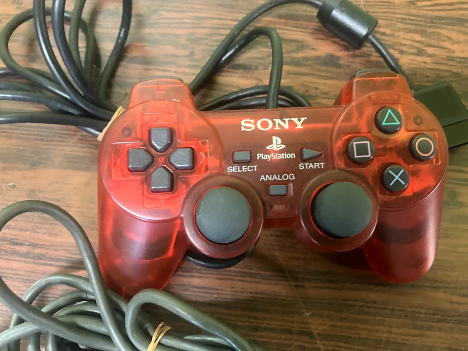 Lot of 2 Analog Controller Sony PlayStation Clear Red Green SCPH-10010 SCPH-1200 - Image 3 of 4