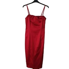 Red Satin Dress 8-10, Stretch BODYCON Dress, Strapless with Removable Straps