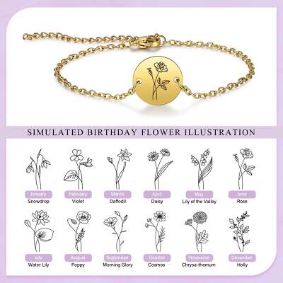 Individuelles 925 Sterling Silber Geburtsblume Armband