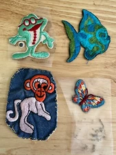 Vintage Patch Lot 4 Patches Souvenir Frog Fish Monkey Butterfly Jacket Hiking