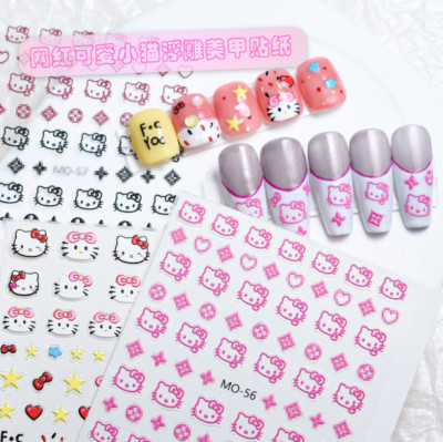 Anime Kawaii Sanrio Pink Hello Kitty Star Heart Bow Nail Stickers Adhesive NH22